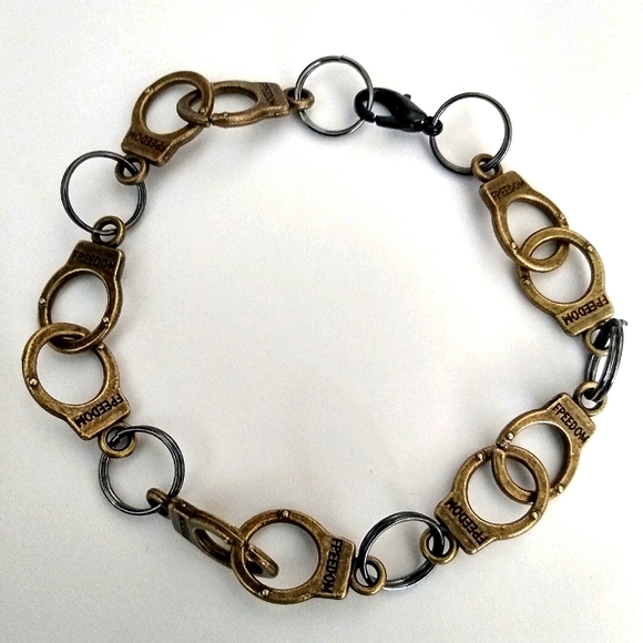 Handmade Hand Cuff Bracelet with Freedom Engraved on Handcuffs. Unisex 8.5" - Picture 2 of 4